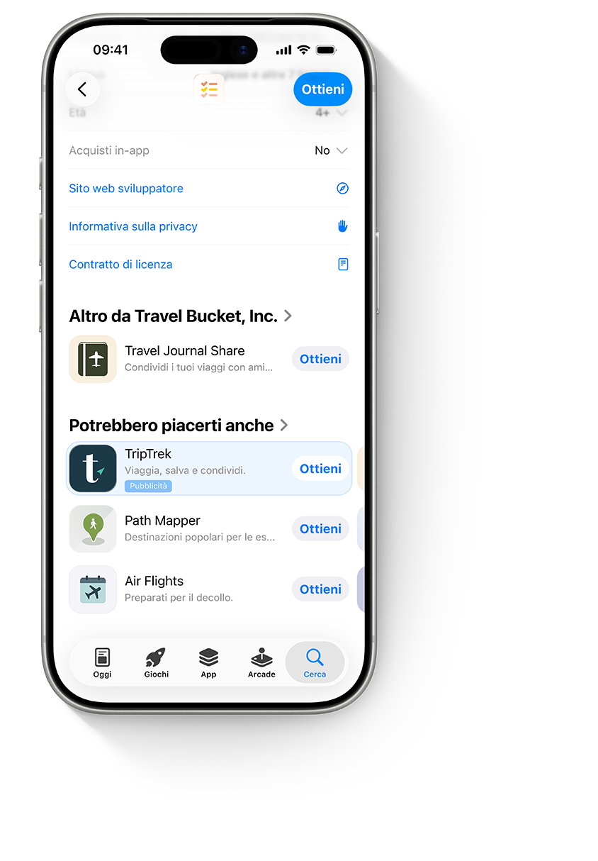 Un iPhone che mostra un annuncio nella parte inferiore di una pagina prodotto per l’app di esempio, AwayFinder.