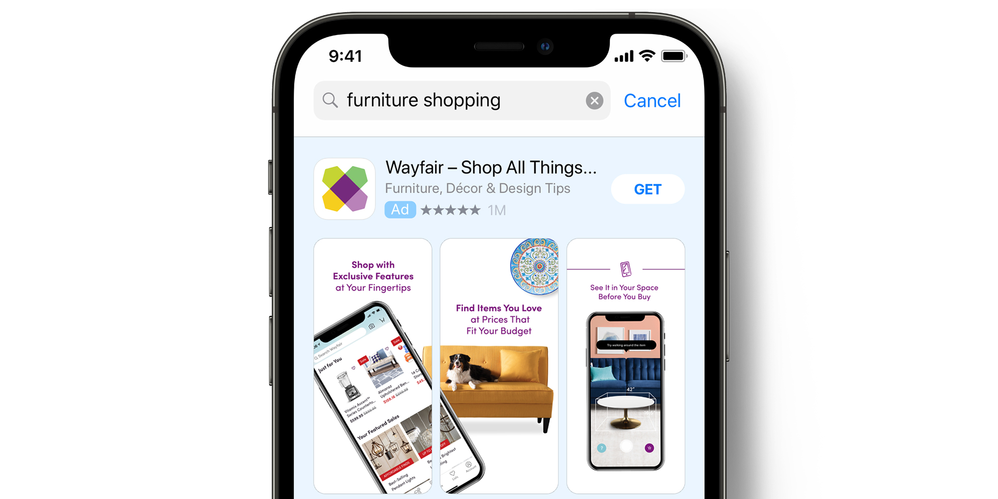 Реклама Wayfair в App Store