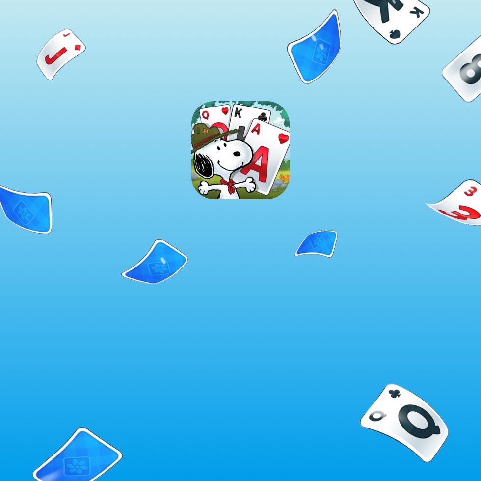 The Solitaire Grand Harvest app icon featuring Snoopy appears against a light blue background with different playing cards that look like they’re falling like autumn leaves.
