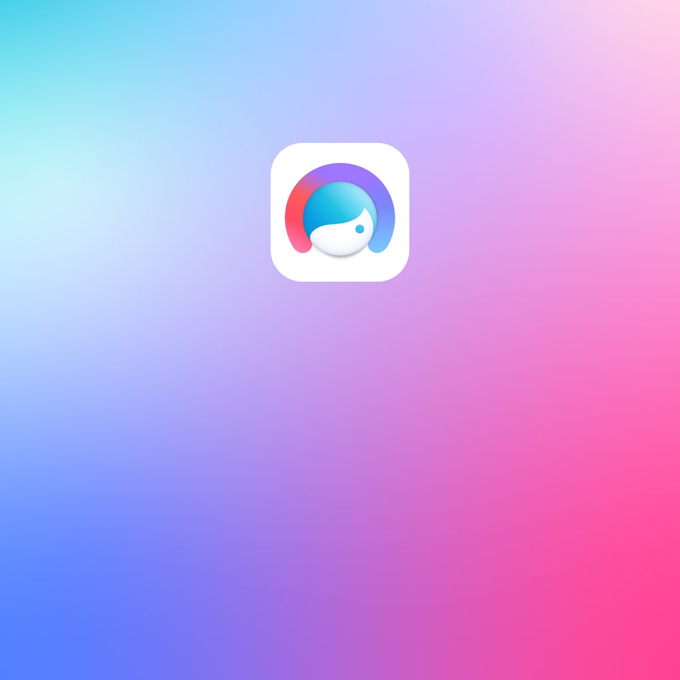 The Facetune app icon appears against a colorful gradient background that transitions from aqua to blue to lavender to bright pink.