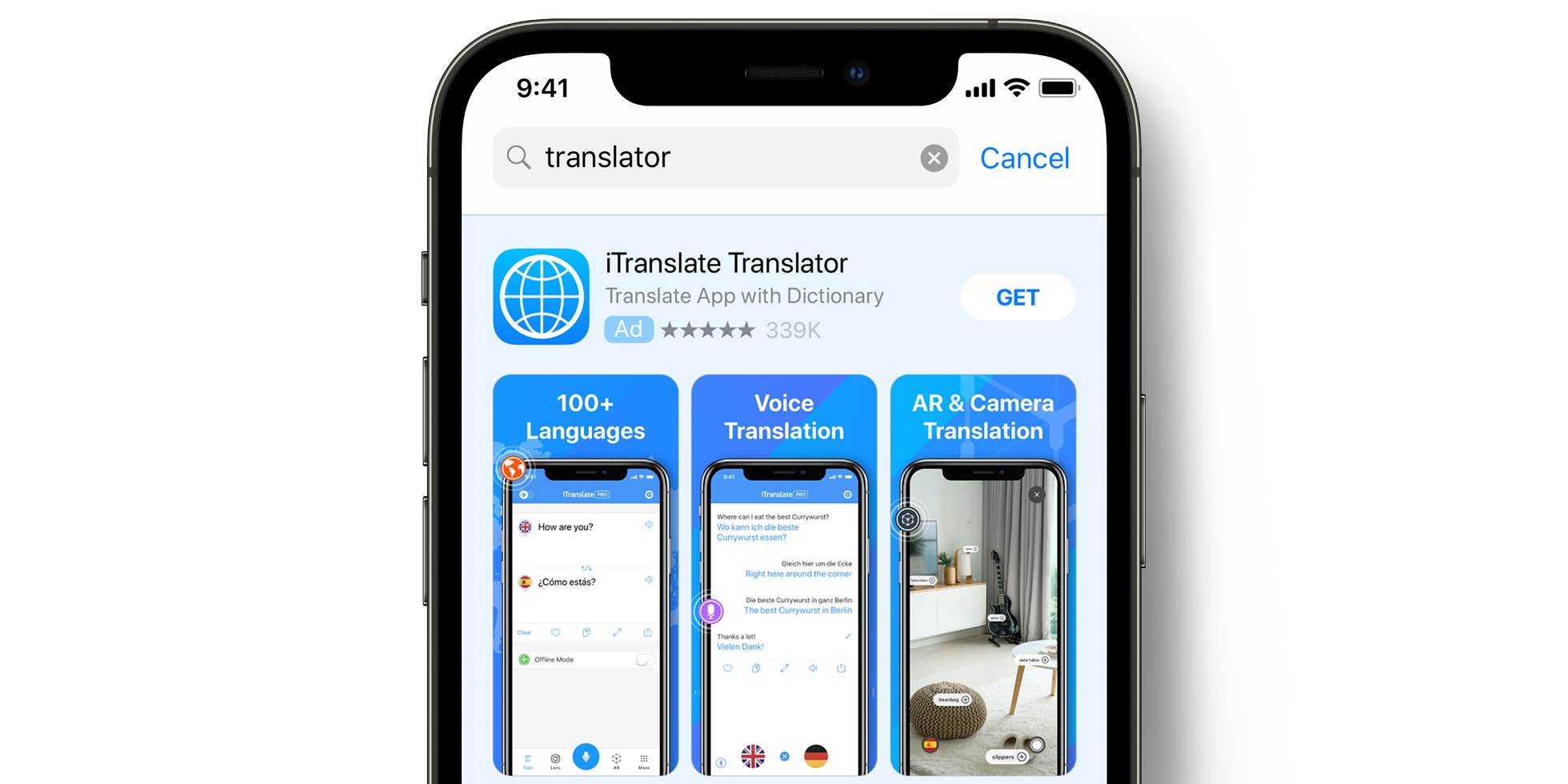 iTranslate  ad on the App Store 
