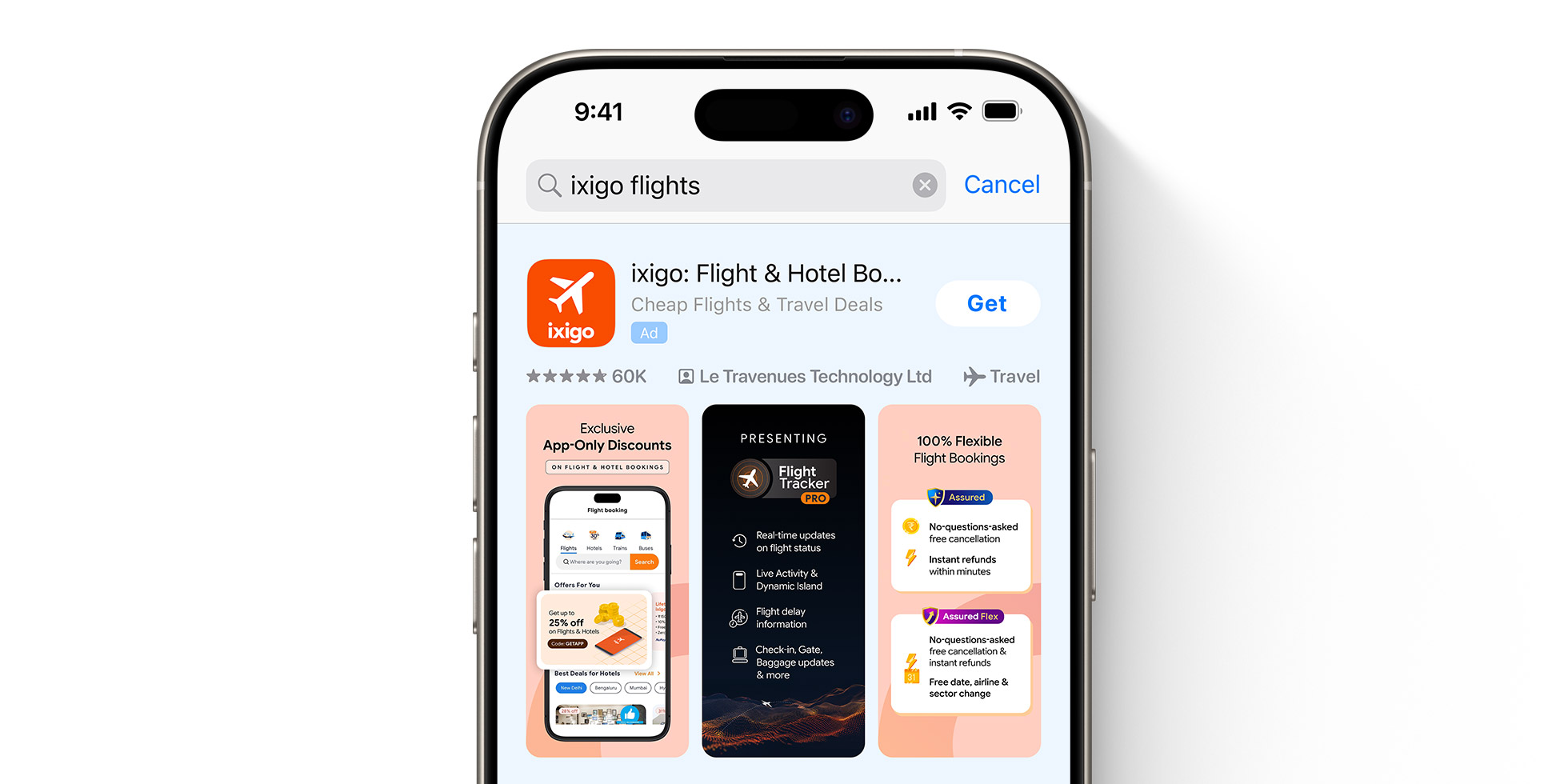 Anúncio da ixigo na App Store