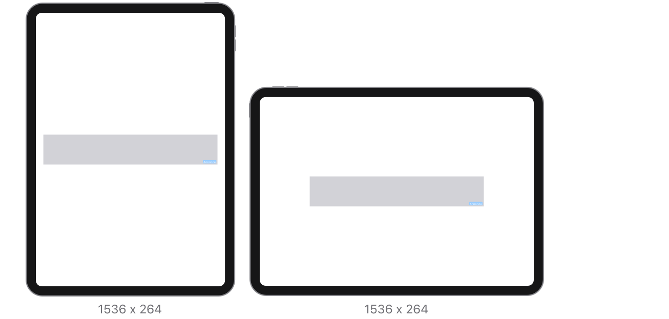 Pour l’iPad et le Mac, les dimensions requises des éléments en modes portrait et paysage sont de 1 536 x 264 pixels. La taille maximale du fichier est de 500 Ko.