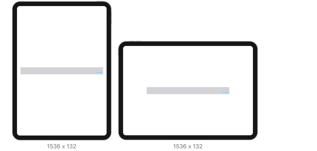 Pour l’iPad et le Mac, les dimensions requises des éléments en modes portrait et paysage sont de 1 536 x 132 pixels. La taille maximale du fichier est de 500 Ko.