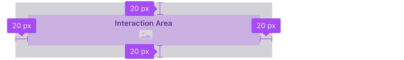 An example image shows that the interaction area for a standard banner ad on an iPhone 8 has 20 pixels of space between the interaction area and the edge of the iPhone.