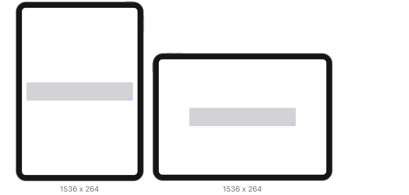 For iPad and Mac, the portrait and landscape asset requirements are 1536 x 264 pixels. The maximum file size is 500 KB.