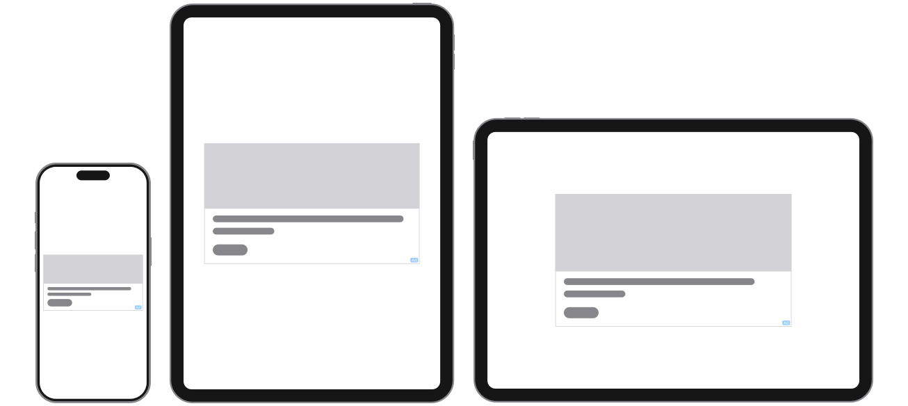 Examples of Direct response template variations on an iPhone, iPad, and Mac.
