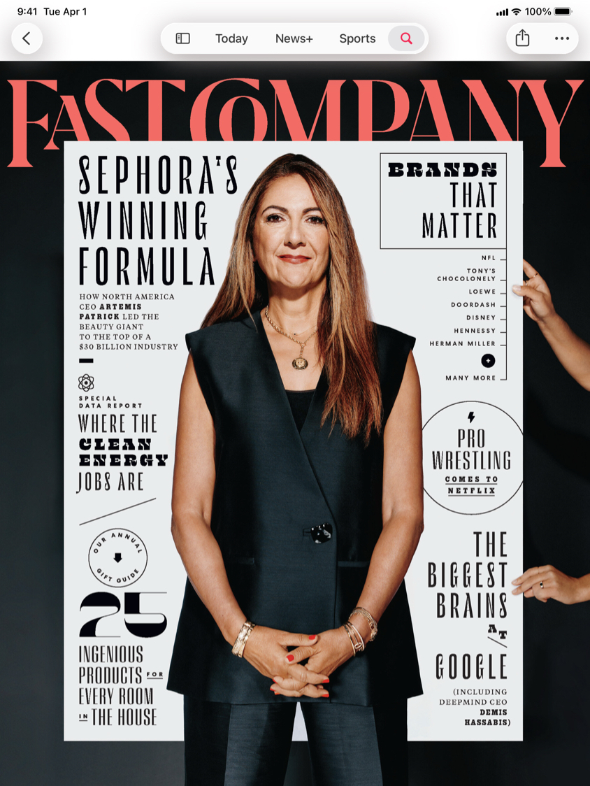 Обложка журнала Fast Company с фотографией Артемис Патрик, генерального директора Sephora. 