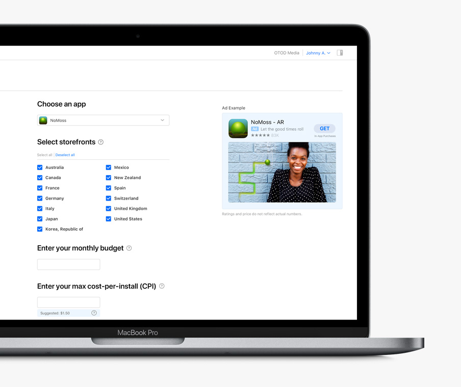 Apple Ads Basicのダッシュボード。