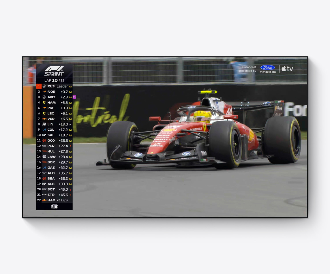 An F1 car on a racetrack with a Ford sponsorship in the upper right corner of the screen.