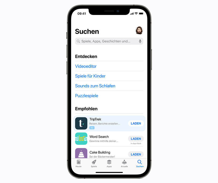 Beispiel für eine Anzeige im Tab „Suchen“ im App Store.