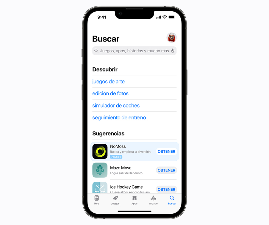 Un iPhone que muestra un anuncio de la pestaña Buscar en el App Store.