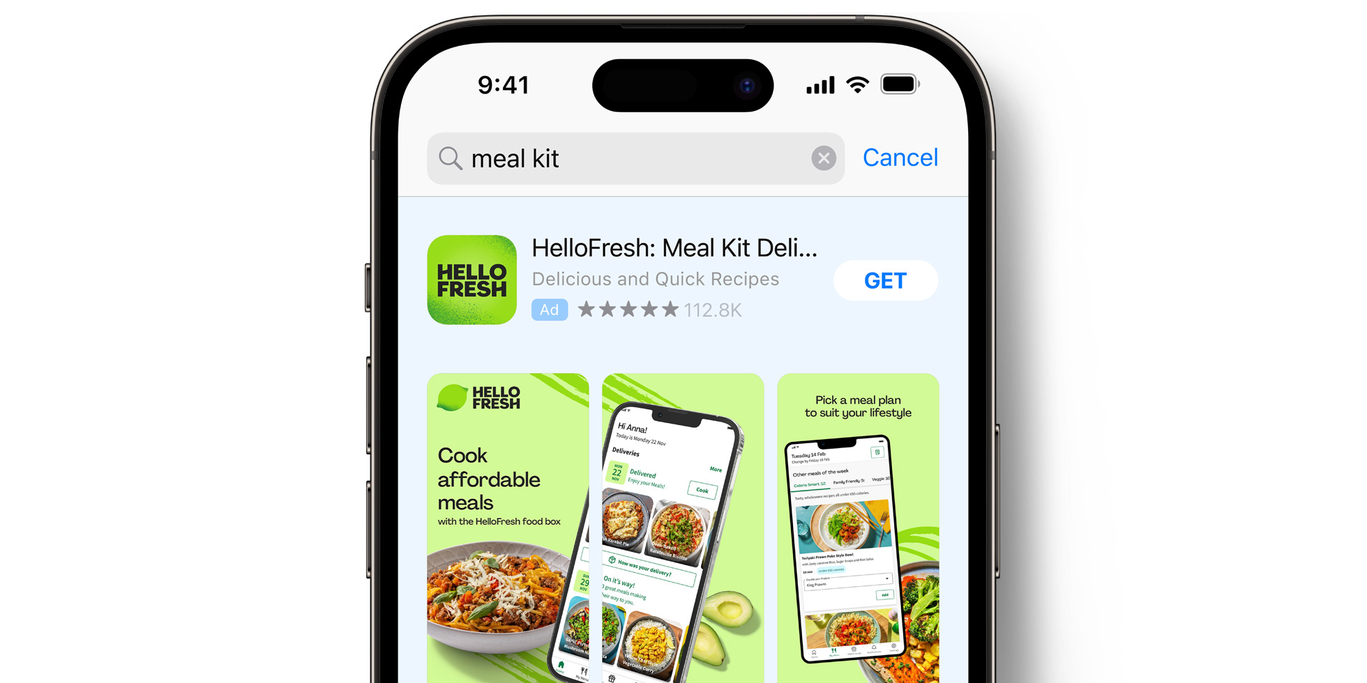 HelloFresh ad on the App Store 