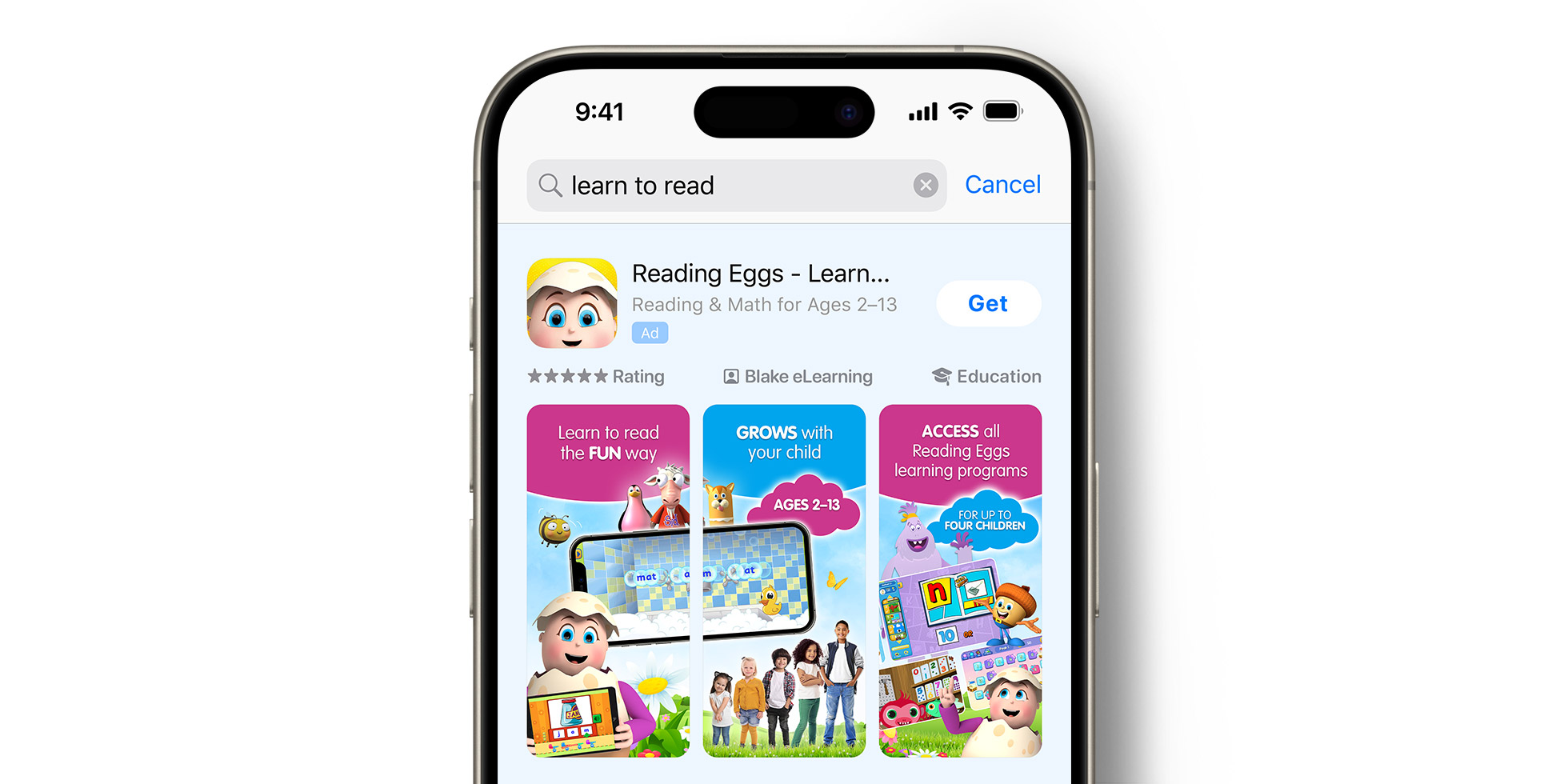 Reading Eggs ad on the App Store 